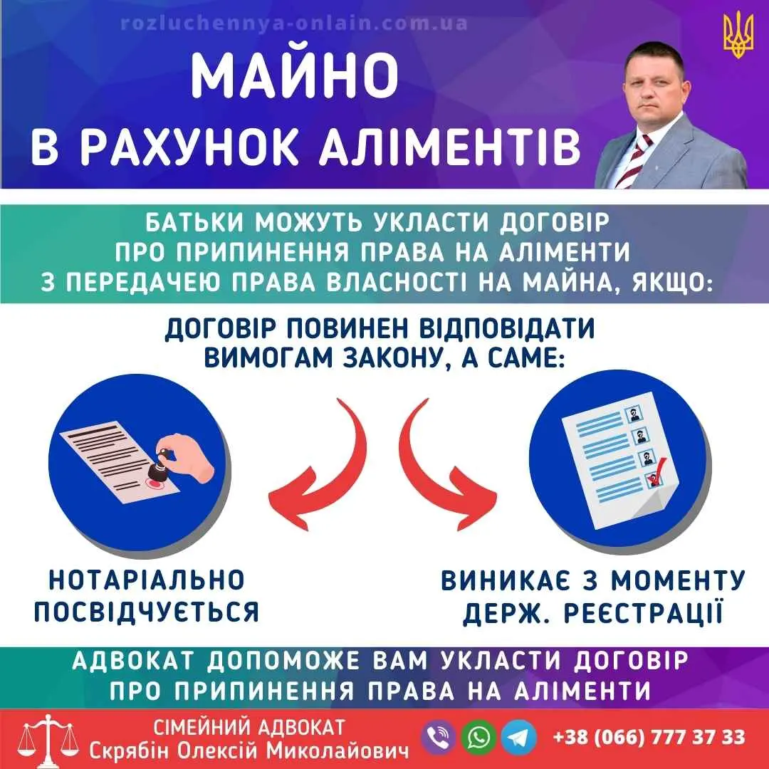 Майно в рахунок аліментів — правові умови Майно в рахунок аліментів на дитину за договором між батьками
