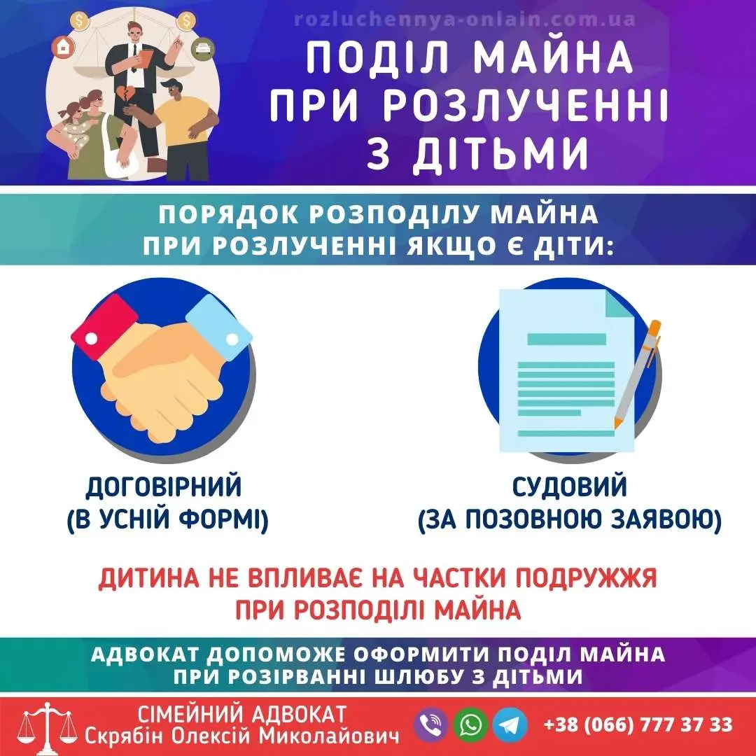 Поділ майна при розлученні з дітьми — договірний та судовий порядок