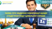 Заява про надання інформації щодо стадії розгляду цивільної справи, підготовлена адвокатом для подання до суду