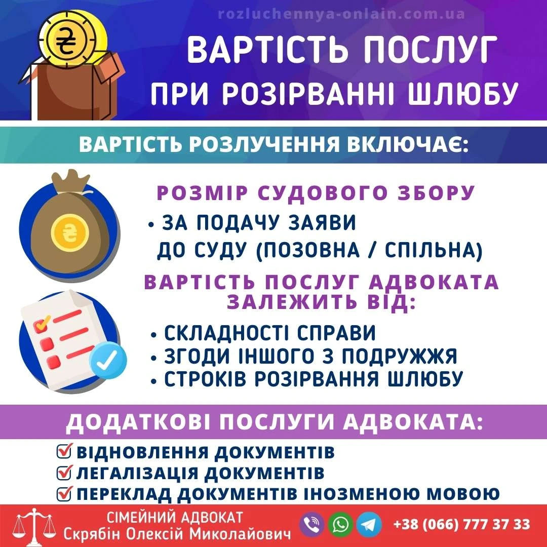 Вартість послуг при розірванні шлюбу: судовий збір, ціна адвоката та додаткові послуги