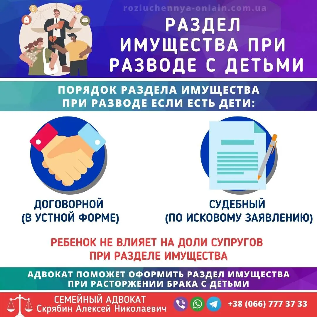 Раздел имущества при разводе с детьми в Украине через суд и по соглашению